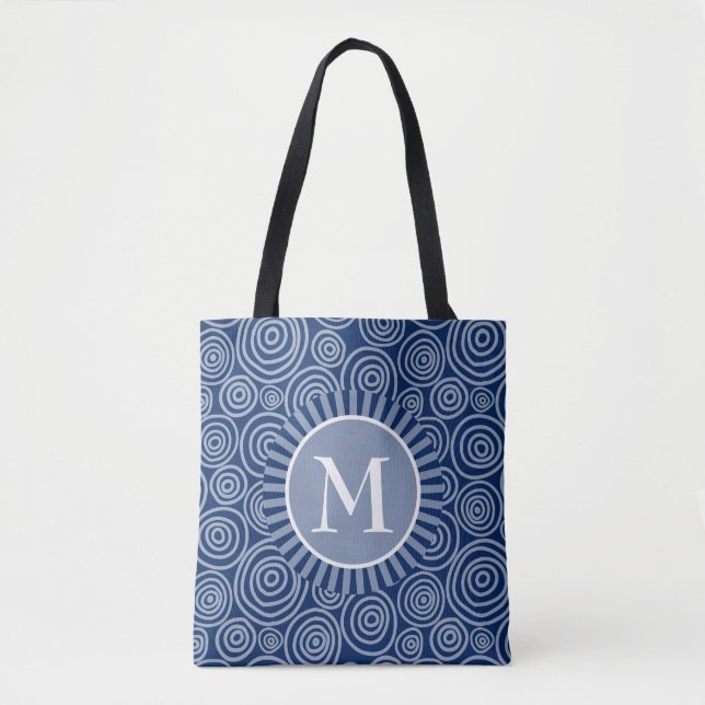 Monogram Tote Bag Navy Blue White Spirals (Vorderseite)