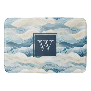 Monogram Tranquil Blau-Weiße Wellenmuster Bath Badematte