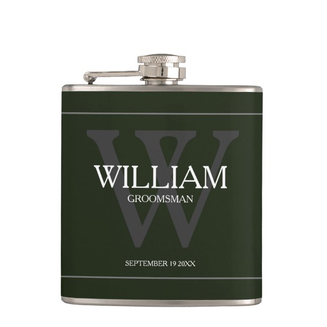 Monogram Trauzeuge Gift Classic Cool Army Green Flachmann (Vorderseite)