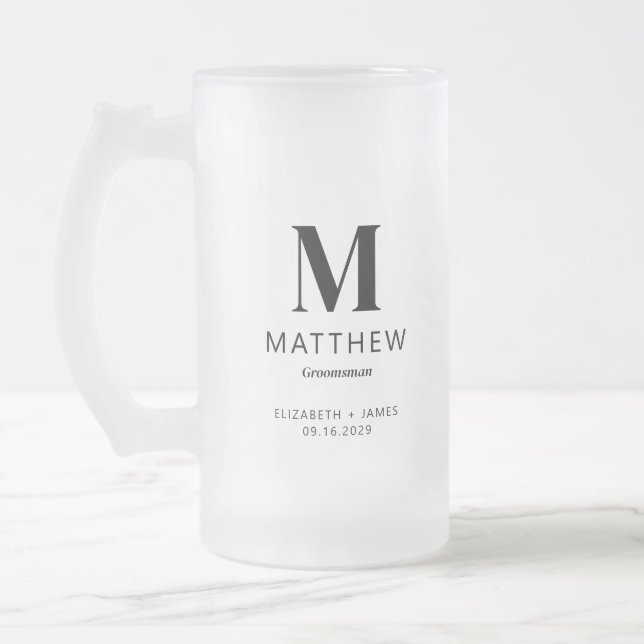 Monogram Trauzeuge Gift Modern Einfach Minimalisti Mattglas Bierglas (Links)