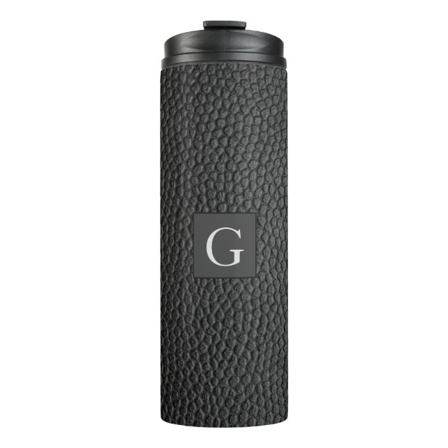 Monogram Trauzeuge Trauzeuge Black Leather Print Thermosbecher (Vorderseite)