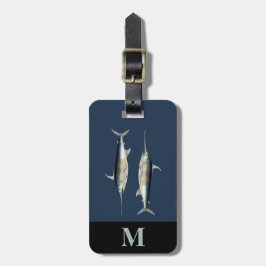 Monogram Travel Blue Graue Schwertfische Fische Gepäckanhänger
