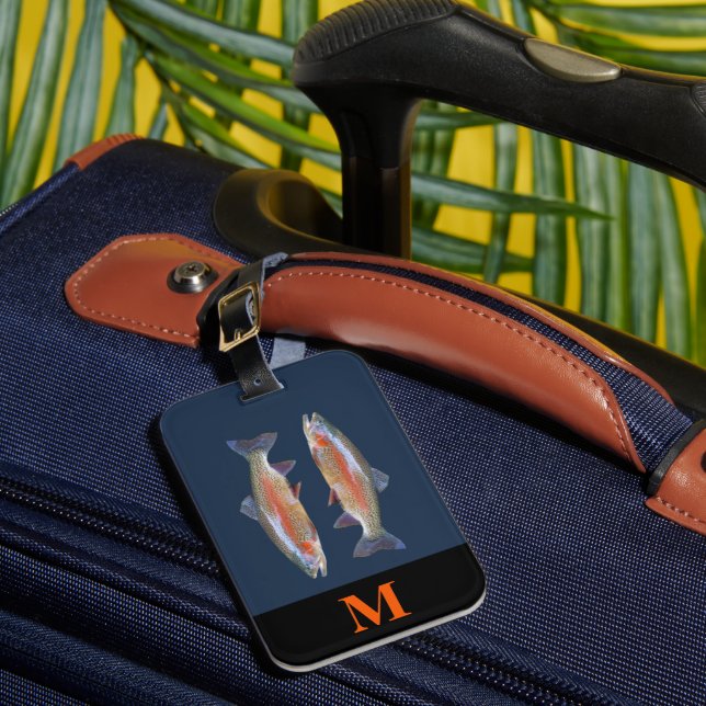 Monogram Travel Gray Orange River Trout Fish Gepäckanhänger (Vorderseite Insitu 1)