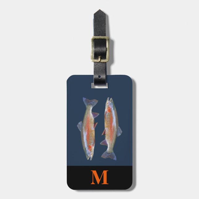 Monogram Travel Gray Orange River Trout Fish Gepäckanhänger (Vorderseite vertikal)