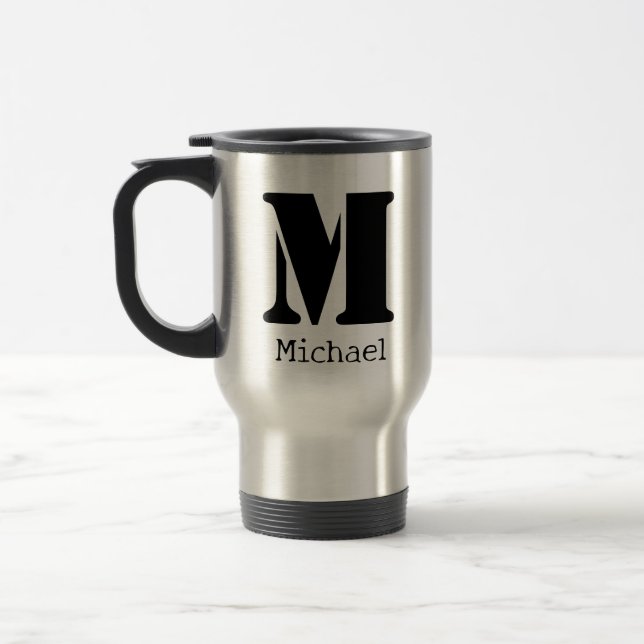 Monogram Travel Mug für Script-Individuelle Name Reisebecher (Links)