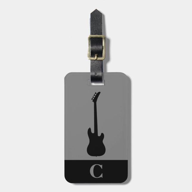 Monogram Travel Music Electric Bass Gitarre Gray Gepäckanhänger (Vorderseite vertikal)