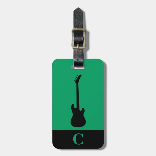 Monogram Travel Music Electric Bass Gitarre Green Gepäckanhänger (Vorderseite vertikal)