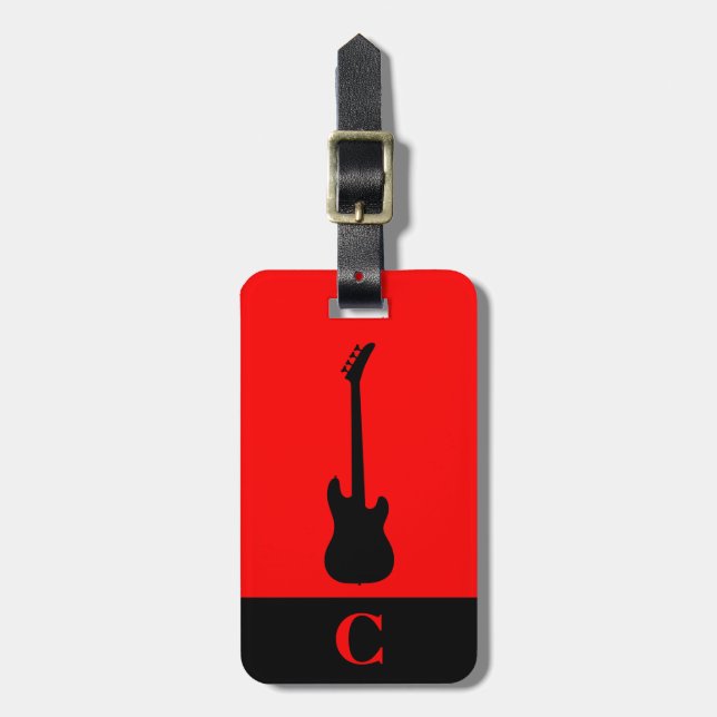 Monogram Travel Music Electric Bass Gitarre Red Gepäckanhänger (Vorderseite vertikal)