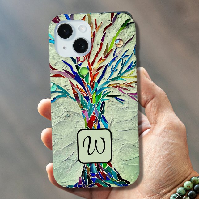 Monogram Tree of Life Mosaic Green Case-Mate iPhone Hülle (Von Creator hochgeladen)