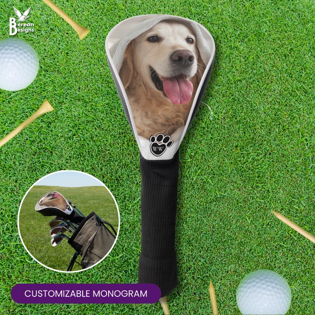 Monogram-TREIBER für Fotos der Familie Golf Headcover (Stylish pet photo Golf Driver Head Cover with Customizable Monogram. Perfect for Golfer Gifts.)