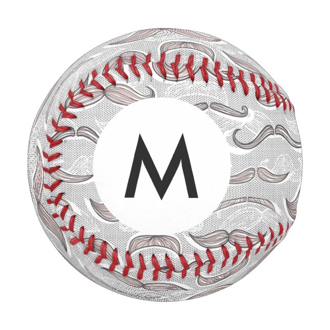 Monogram Trendy Mustache Pattern Baseball (Vorderseite Links)