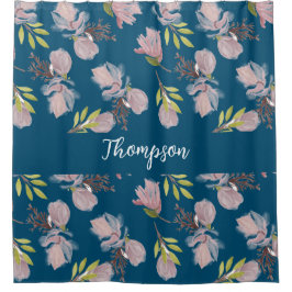 Monogram trendy navy blauen Blumenmuster stilvoll Duschvorhang