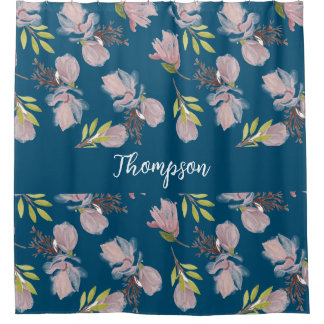 Monogram trendy navy blauen Blumenmuster stilvoll Duschvorhang
