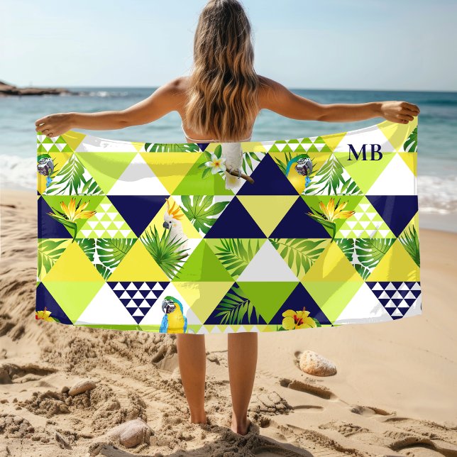 Monogram Trendy Tropical Cockatop Floral Strandtuch (Von Creator hochgeladen)