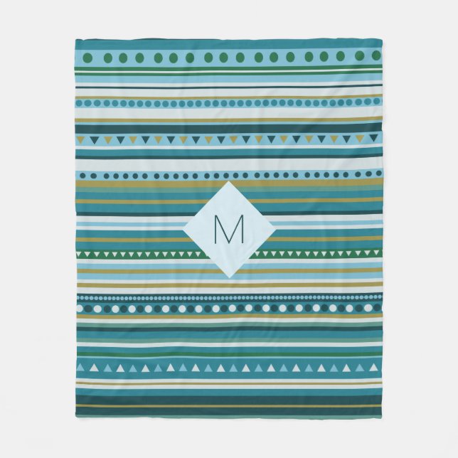 Monogram Tribal Aquamarin Blue Pattern Fleece Blan (Vorderseite)