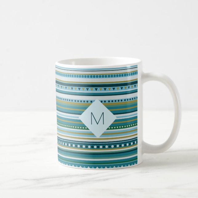 Monogram Tribal Aquamarin Blue Pattern Tasse (Rechts)
