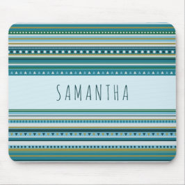Monogram Tribal Aquamarin Blue Stripes Muster Mous Mousepad