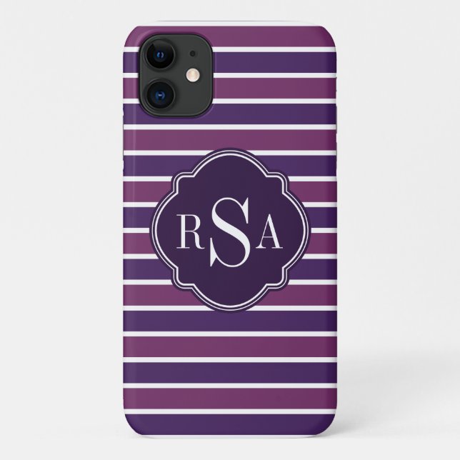 Monogram Trio Royal Lila Stripes Muster Case-Mate iPhone Hülle (Rückseite)
