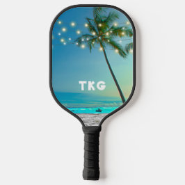 Monogram Tropical Beach Palm Trees String Lights Pickleball Schläger