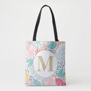 Monogram Tropical Colorful Collage Totbeutel