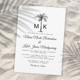 Monogram Tropical Palm Tree Formal Beach Wedding Einladung
