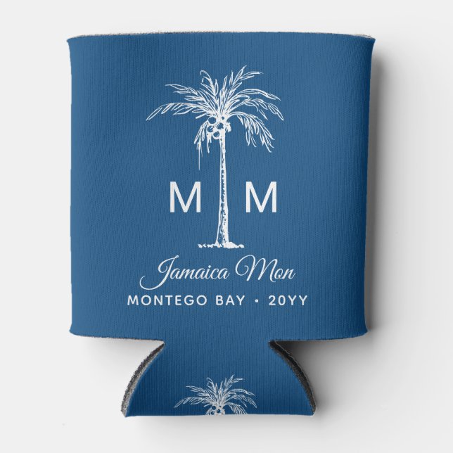 Monogram Tropical Palm Tree Personalized Name Dosenkühler (Vorderseite)