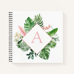 Monogram Tropical Palms Grün Weiß Botanisch Notizbuch