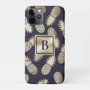 Monogram Tropical Pineapple Girly Gold Navy Case-Mate iPhone Hülle
