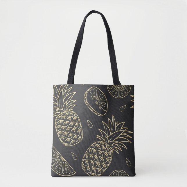 Monogram Tropical Pineapple Girly Gold Schwarz (Vorderseite)