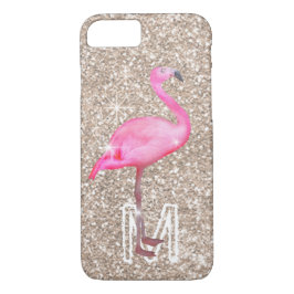 Monogram, Tropical Pink Flamingo Girly Gold Glitze Case-Mate iPhone Hülle