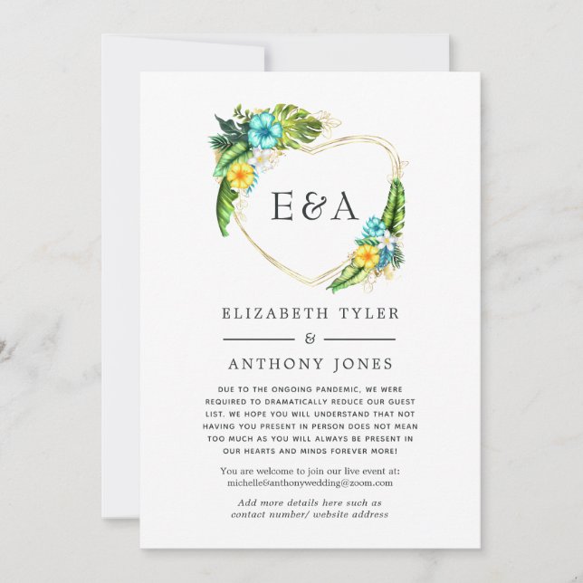 Monogram Tropical Summer Beach Reduced Guest List Ankündigung (Vorderseite)