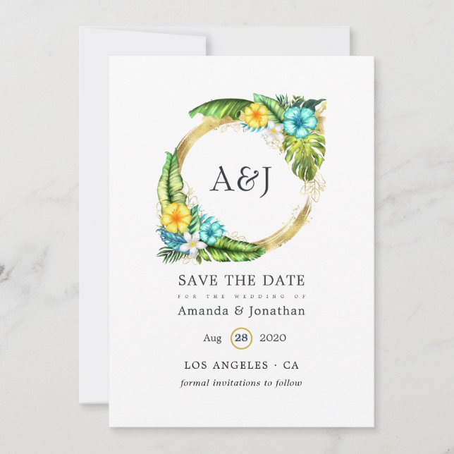 Monogram Tropical Summer Beach Save The Date (Vorderseite)