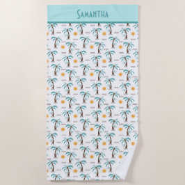 Monogram Tropical Summer Palm Trees Sunshine Aquam Strandtuch