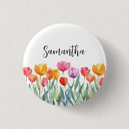 Monogram Tulips Frühlingsblumen farbenfroh und frö Button