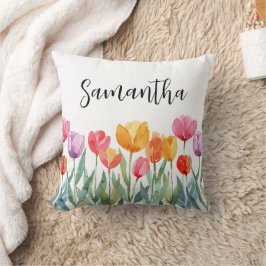 Monogram Tulips Frühlingsblumen farbenfroh und frö Kissen