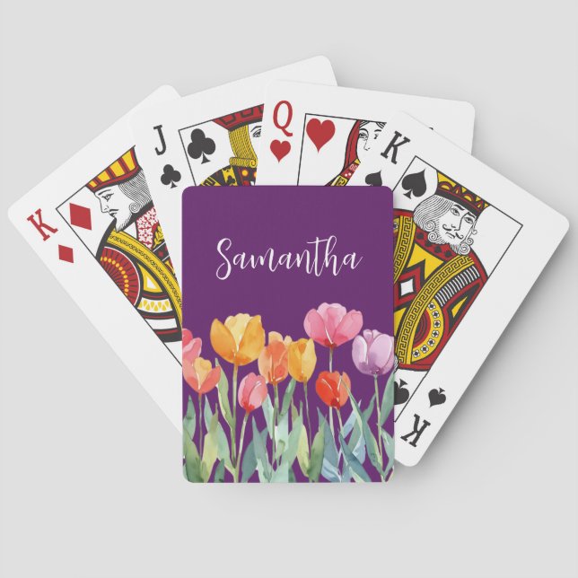 Monogram Tulips Frühlingsblumen farbenfroh und frö Spielkarten (Rückseite)