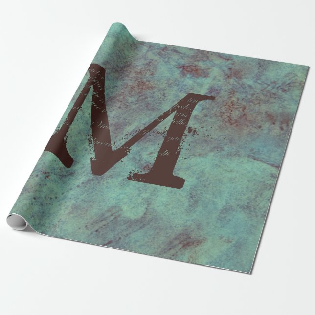 Monogram Türkis Copper Rustic Textur Grunge Geschenkpapier (Ungerollt)