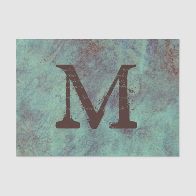 Monogram Türkis Copper Rustic Textur Grunge Seidenpapier (Vorderseite)