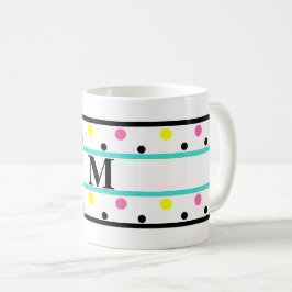 Monogram Türkis Yellow Pink Polka Dots Kaffeetasse