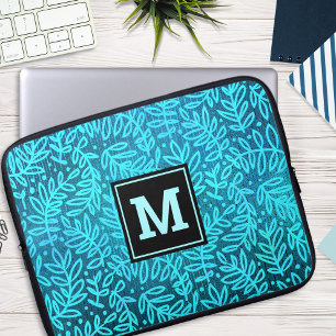 Monogram türkisfarbenes Blattmuster ombre fett Laptopschutzhülle