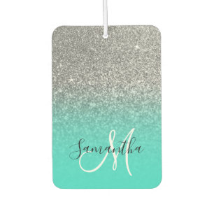 Monogram Turquoise and Silver Ombre Glitzer Foto Autolufterfrischer