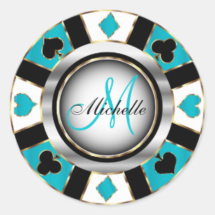 Monogram Turquoise Casino Poker Chip Design Runder Aufkleber