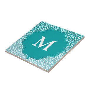 Monogram Turquoise Leopard Print Fliese