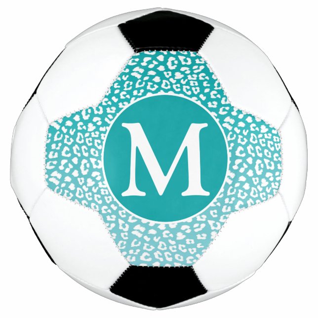 Monogram Turquoise Leopard Print Fußball (Vorderseite)
