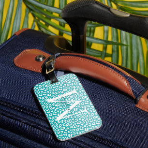 Monogram Turquoise Leopard Print Gepäckanhänger