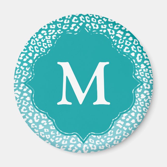 Monogram Turquoise Leopard Print Magnet (Vorne)