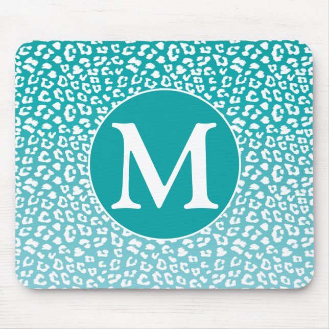 Monogram Turquoise Leopard Print Mousepad (Vorne)