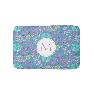 Monogram Turquoise Lila Floral Pattern Badematte