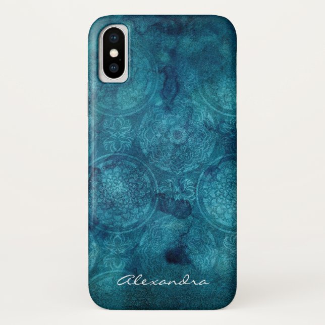 Monogram Turquoise Mandala Aquarellmuster Case-Mate iPhone Hülle (Rückseite)