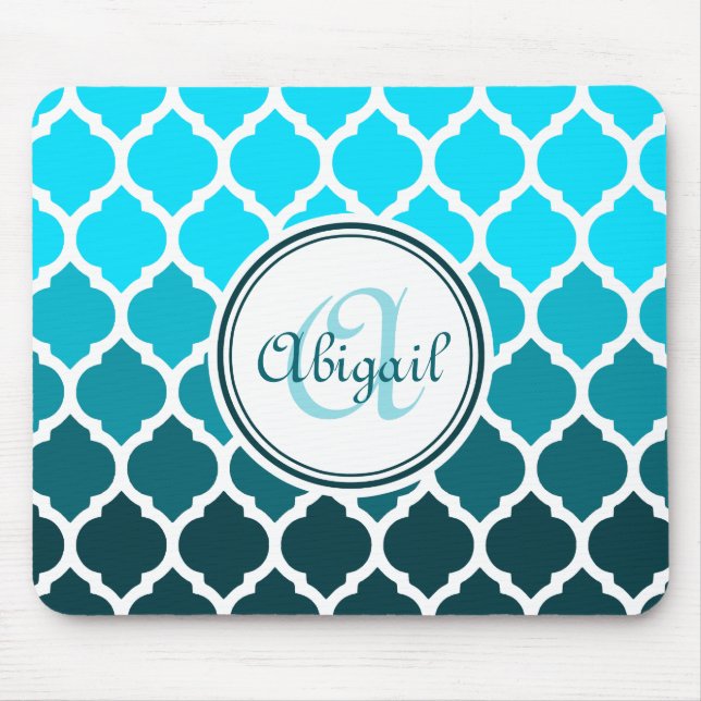 Monogram Turquoise Ombre Marokkanisches Gittermust Mousepad (Vorne)